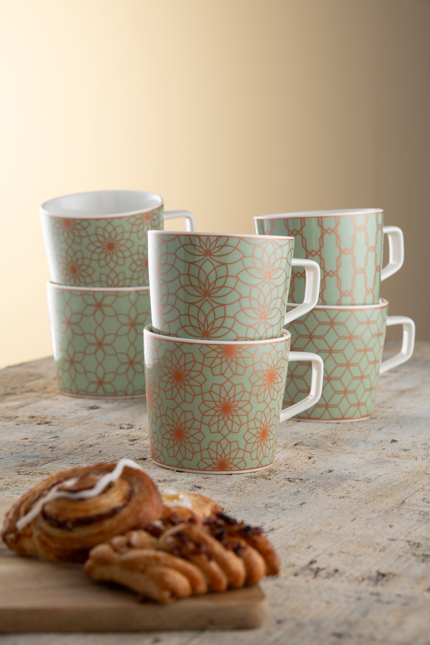 Aynsley Sage & Copper Deco Mug Set of 6-Goviers