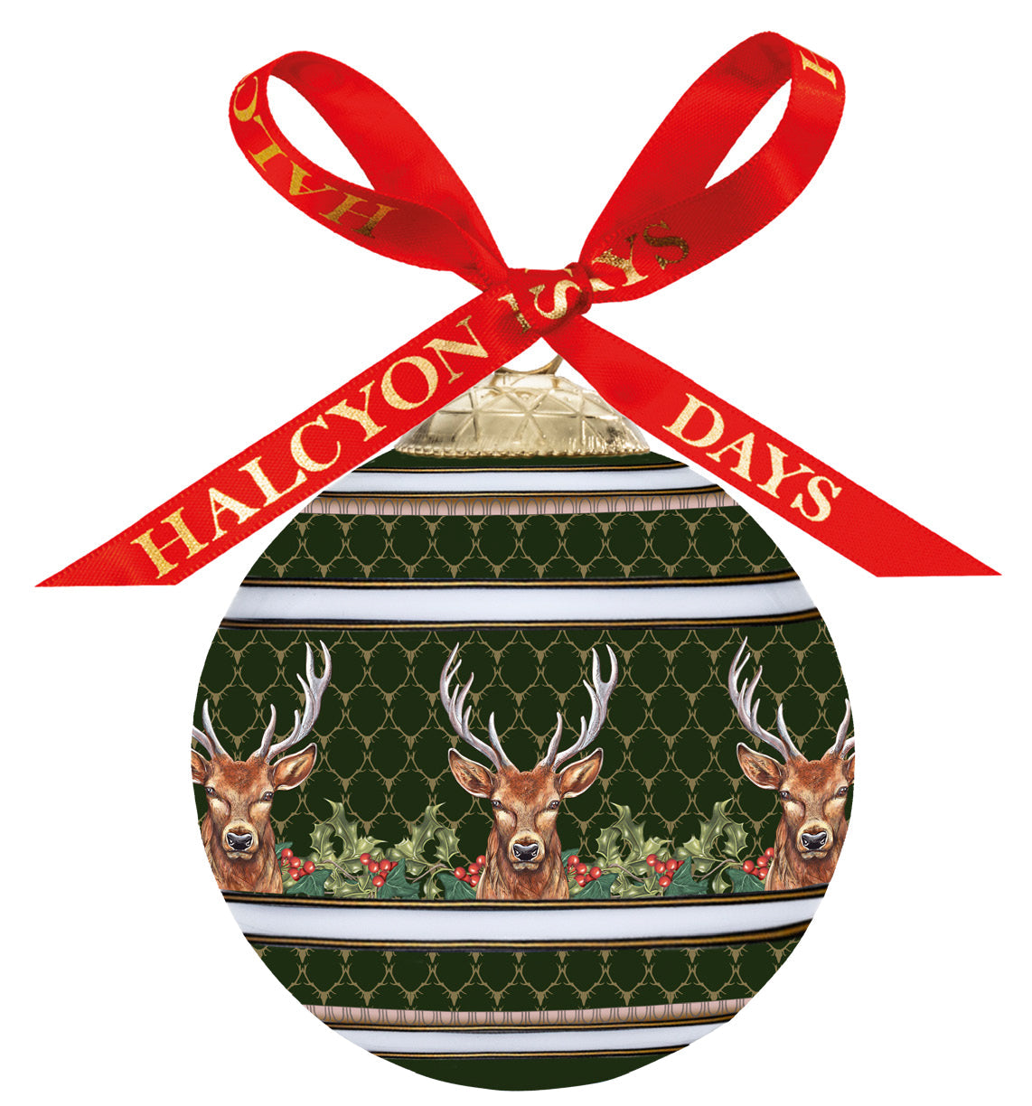 Halcyon Days Antler Trellis Green Stag Bauble-Goviers