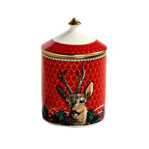 Halcyon Days Antler Trellis and Stag Red Lidded Candle - 1 ONLY-Home Accessories-Goviers