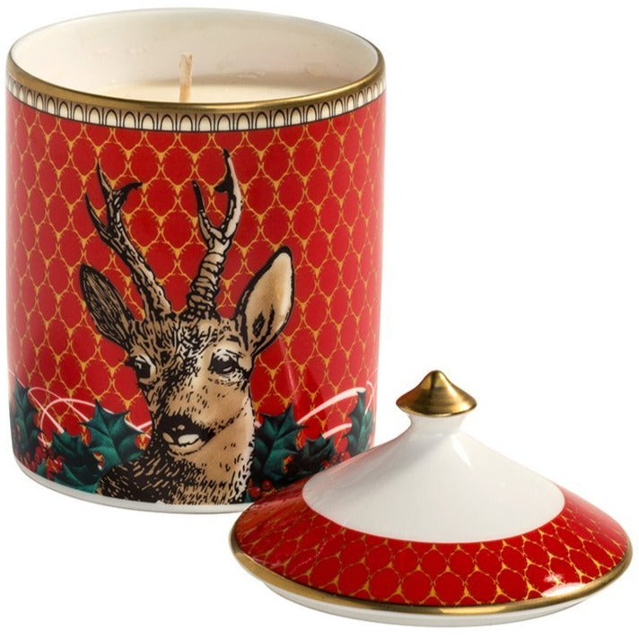 Halcyon Days Antler Trellis and Stag Red Lidded Candle - 1 ONLY-Home Accessories-Goviers