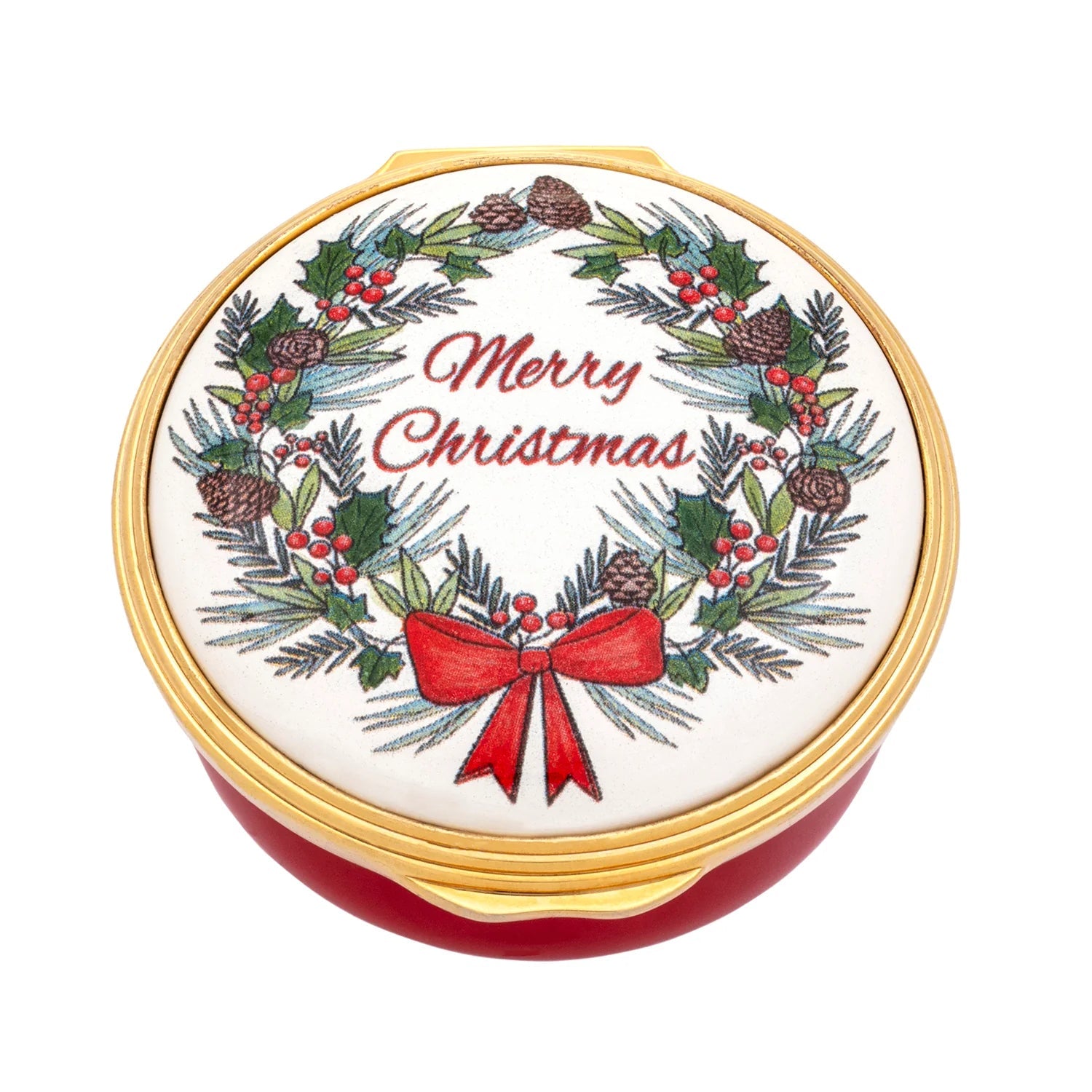 Halcyon Days Merry Christmas Wreath Enamel Box-Enamel Boxes-Goviers