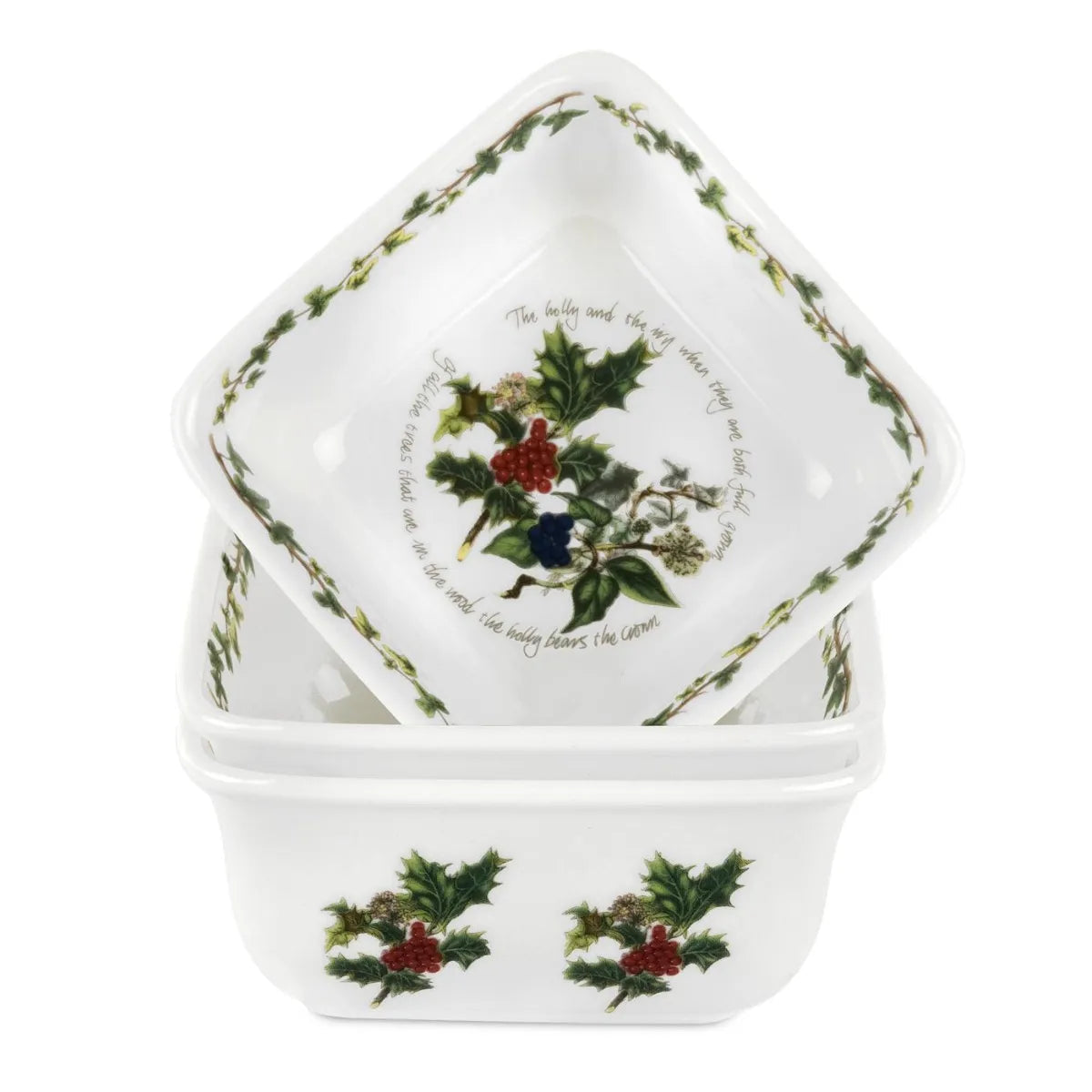 Portmeirion Holly and Ivy Mini Square Dishes Set of 3-Goviers