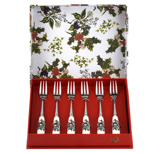 Portmeirion Holly and Ivy Set of 6 Pastry Forks-Goviers