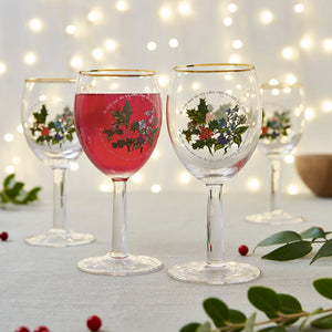 Portmeirion Holly and Ivy Wine Glasses Set of 4-Goviers