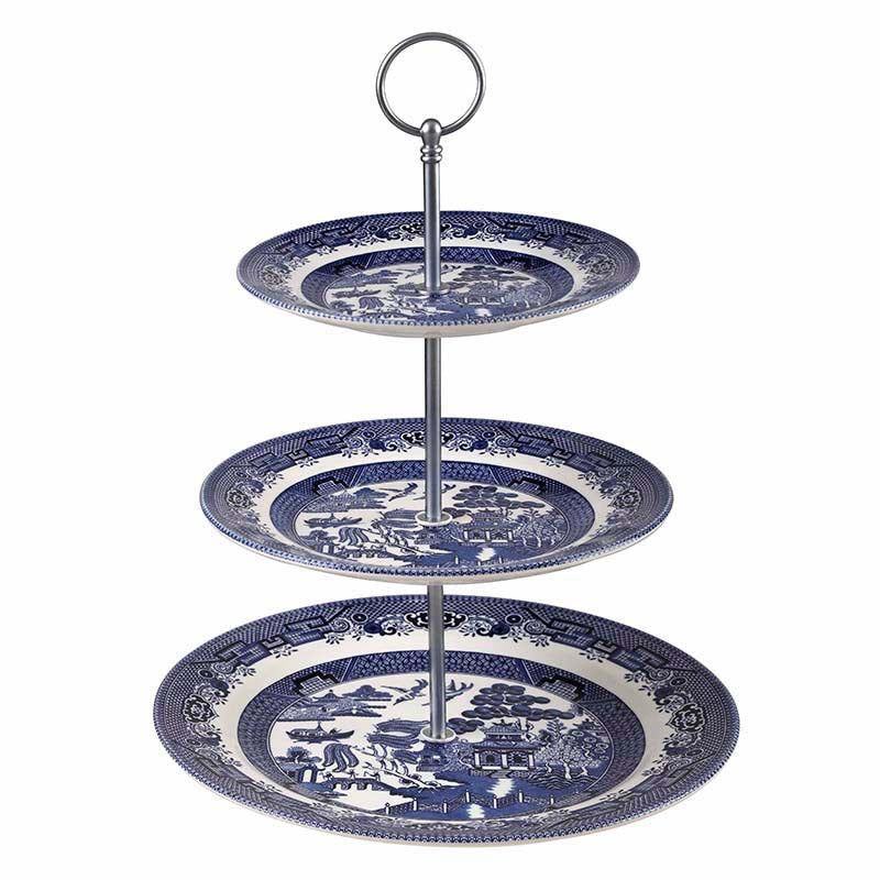 Queens Blue Willow 3 Tier Cake Stand-Goviers