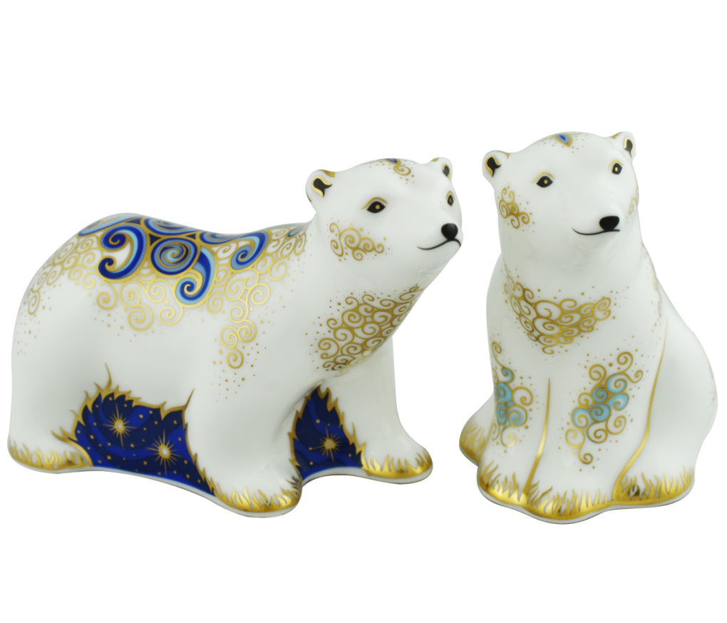 Royal Crown Derby Polar Bear Cubs Boris and Alice-Paperweights-Goviers