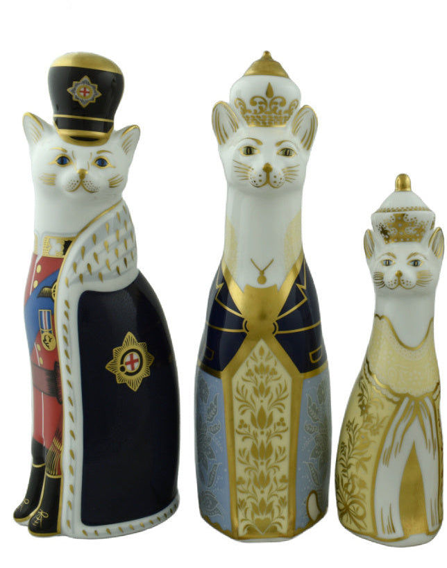 Royal Crown Derby Royal Cats William, Catherine & George-Paperweights-Goviers