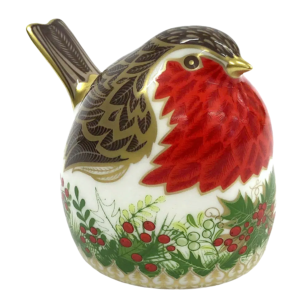 Royal Crown Derby The Christmas Wreath Robin-Paperweights-Goviers