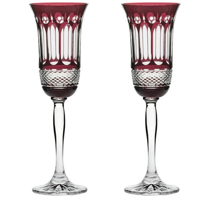 Royal Scot Crystal Belgravia Ruby Red Set of 2 Champagne Glasses-Goviers