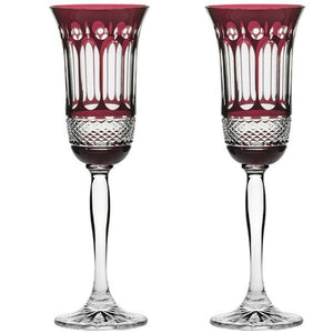 Royal Scot Crystal Belgravia Ruby Red Set of 2 Champagne Glasses-Goviers