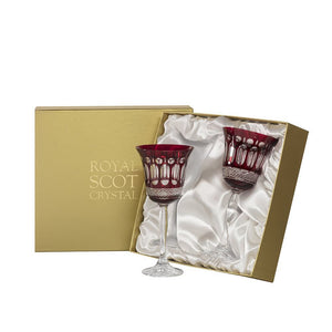 Royal Scot Crystal Belgravia Ruby Red Set of 2 Large Wine Glasses-Goviers