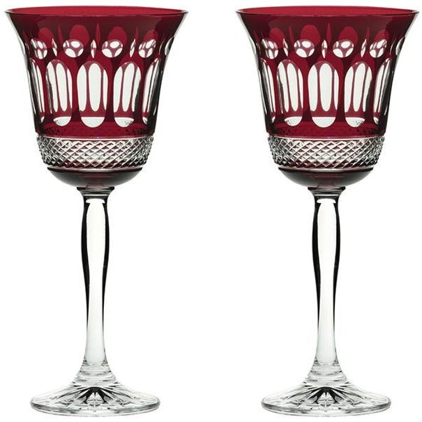 Royal Scot Crystal Belgravia Ruby Red Set of 2 Large Wine Glasses-Goviers