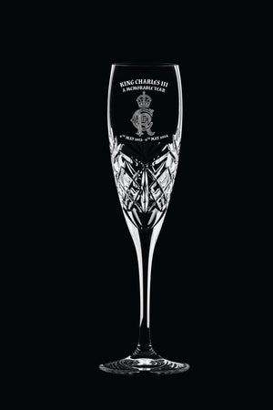 Royal Scot Crystal King Charles III A Memorable Year Pair of Champagne Flutes-Goviers