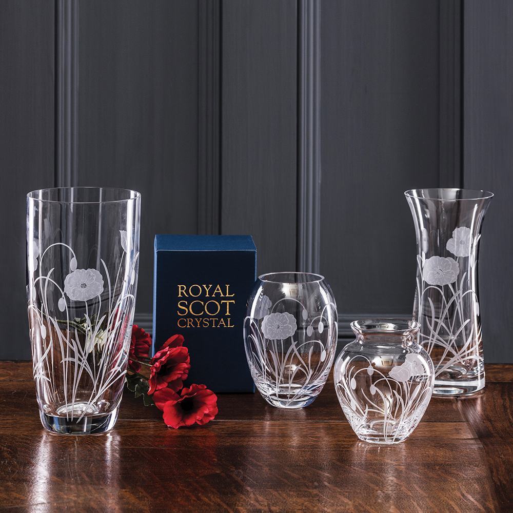 Royal Scot Crystal Poppy Field Large Flared Vase 10,5"-Home & Garden > Kitchen & Dining > Tableware > Drinkware-Goviers