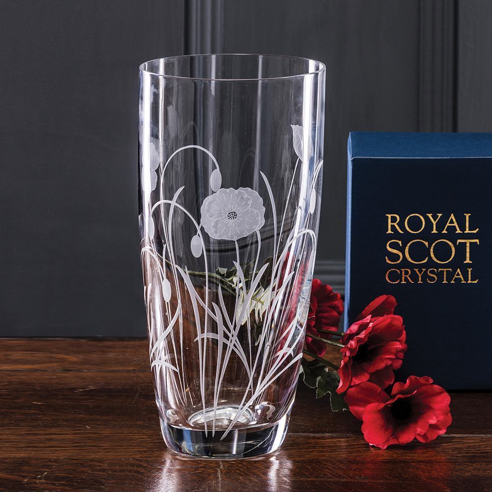 Royal Scot Crystal Poppy Field Tall Vase 10"-Home & Garden > Kitchen & Dining > Tableware > Drinkware-Goviers