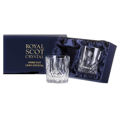 Royal Scot Crystal Scottish Thistle Pair of Large Tumblers-Goviers