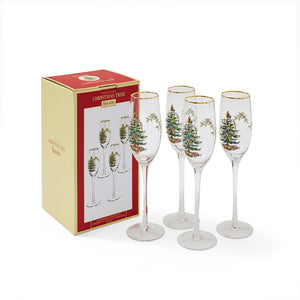 Spode Christmas Tree Champagne Flutes Set of 4-Home & Garden > Kitchen & Dining > Tableware > Drinkware > Stemware-Goviers