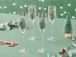 Spode Christmas Tree Champagne Flutes Set of 4-Home & Garden > Kitchen & Dining > Tableware > Drinkware > Stemware-Goviers