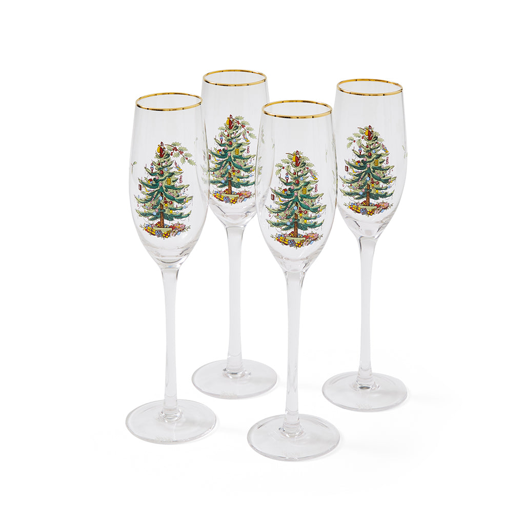 Spode Christmas Tree Champagne Flutes Set of 4-Home & Garden > Kitchen & Dining > Tableware > Drinkware > Stemware-Goviers