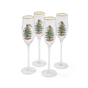 Spode Christmas Tree Champagne Flutes Set of 4-Home & Garden > Kitchen & Dining > Tableware > Drinkware > Stemware-Goviers