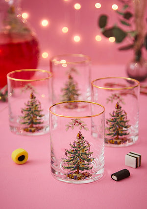 Spode Christmas Tree Lowball Glasses Set of 4-Home & Garden > Kitchen & Dining > Tableware > Drinkware > Tumblers-Goviers