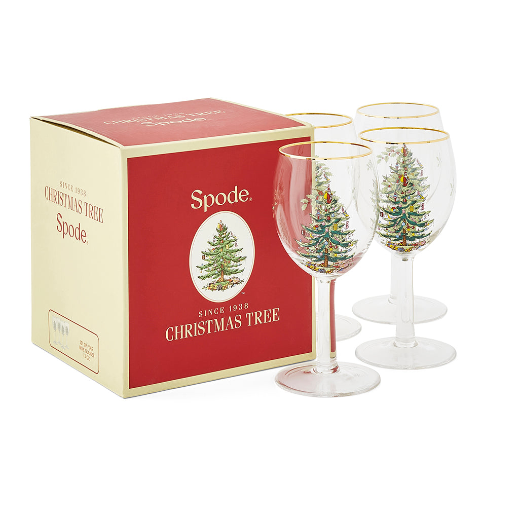 Spode Christmas Tree Wine Glasses Set of 4-Home & Garden > Kitchen & Dining > Tableware > Drinkware > Stemware-Goviers