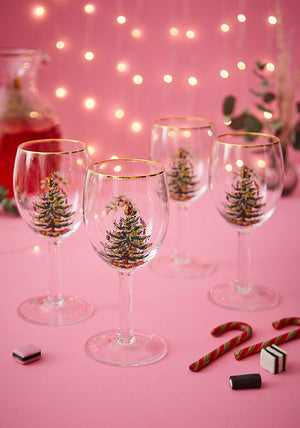 Spode Christmas Tree Wine Glasses Set of 4-Home & Garden > Kitchen & Dining > Tableware > Drinkware > Stemware-Goviers