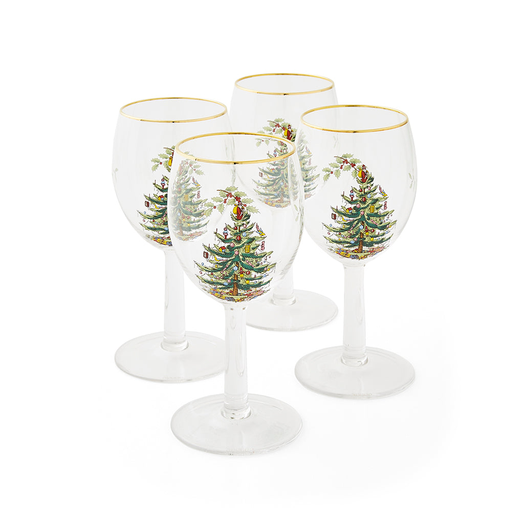 Spode Christmas Tree Wine Glasses Set of 4-Home & Garden > Kitchen & Dining > Tableware > Drinkware > Stemware-Goviers