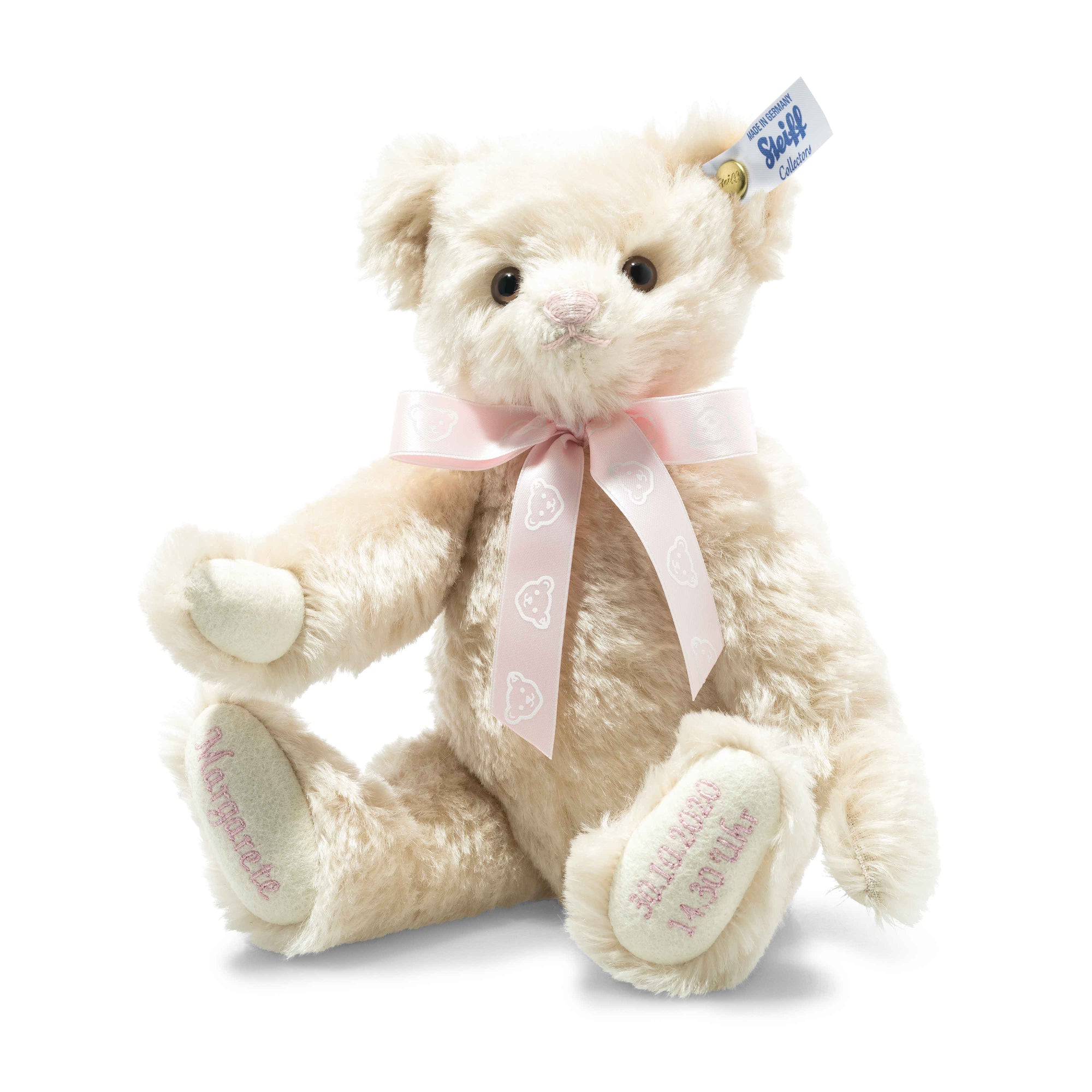 Steiff Teddy Bear Baby Pink Ribbon Personalised-Goviers