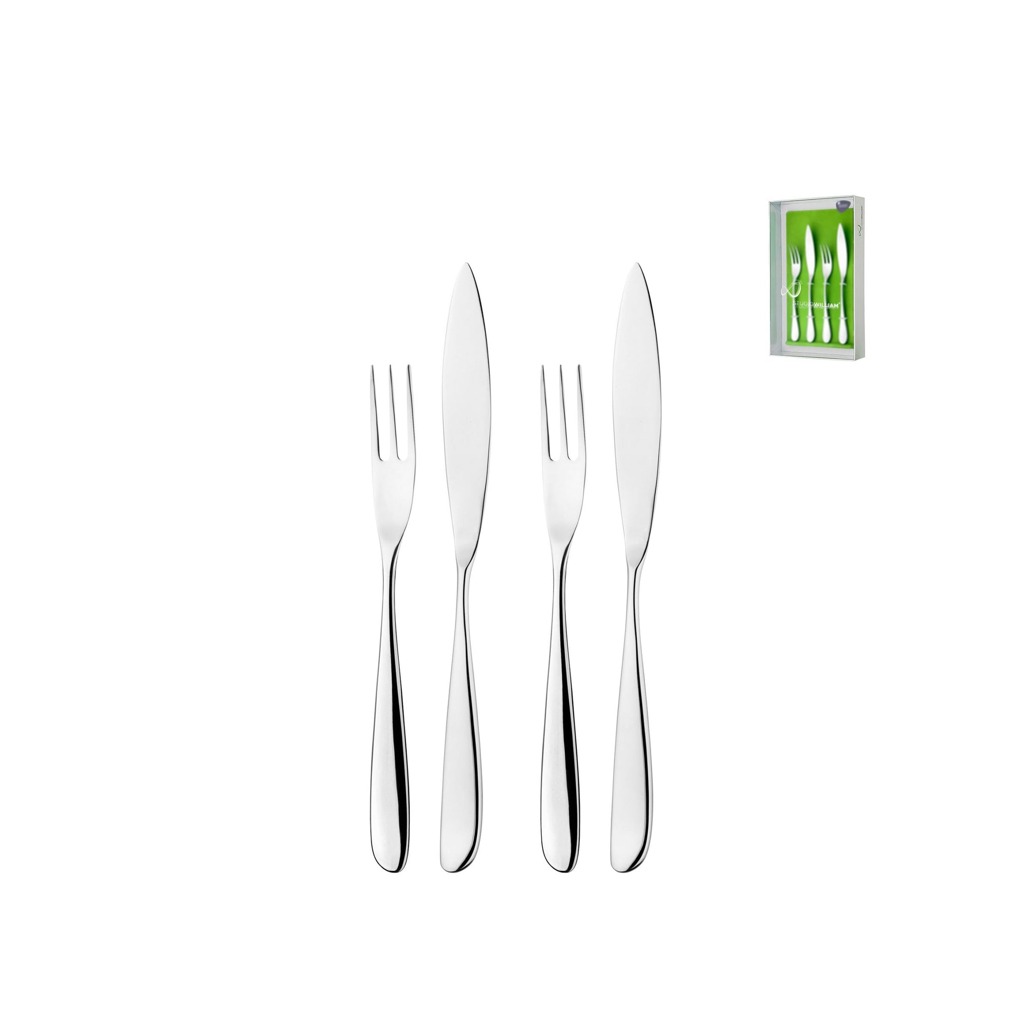 Studio William Olive Mirror Fish Fork and Knife Set of 4-Goviers