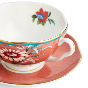 Wedgwood Paeonia Blush Coral Teacup & Saucer-Goviers