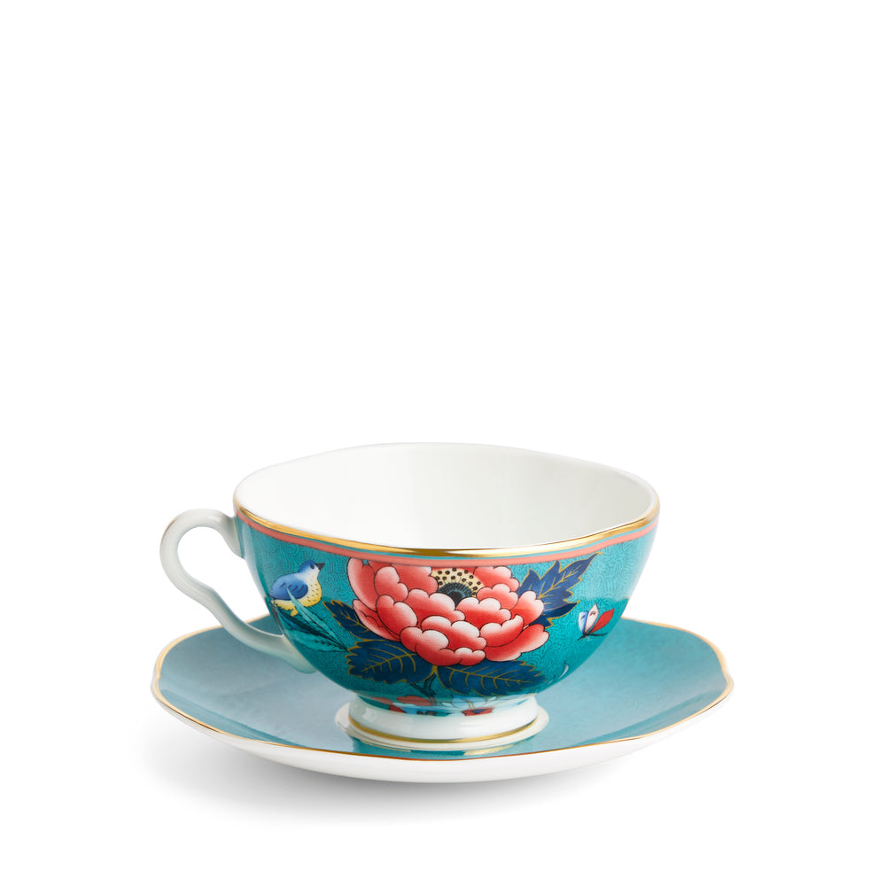 Wedgwood Paeonia Blush Green Teacup & Saucer-Goviers