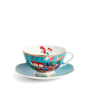 Wedgwood Paeonia Blush Green Teacup & Saucer-Goviers