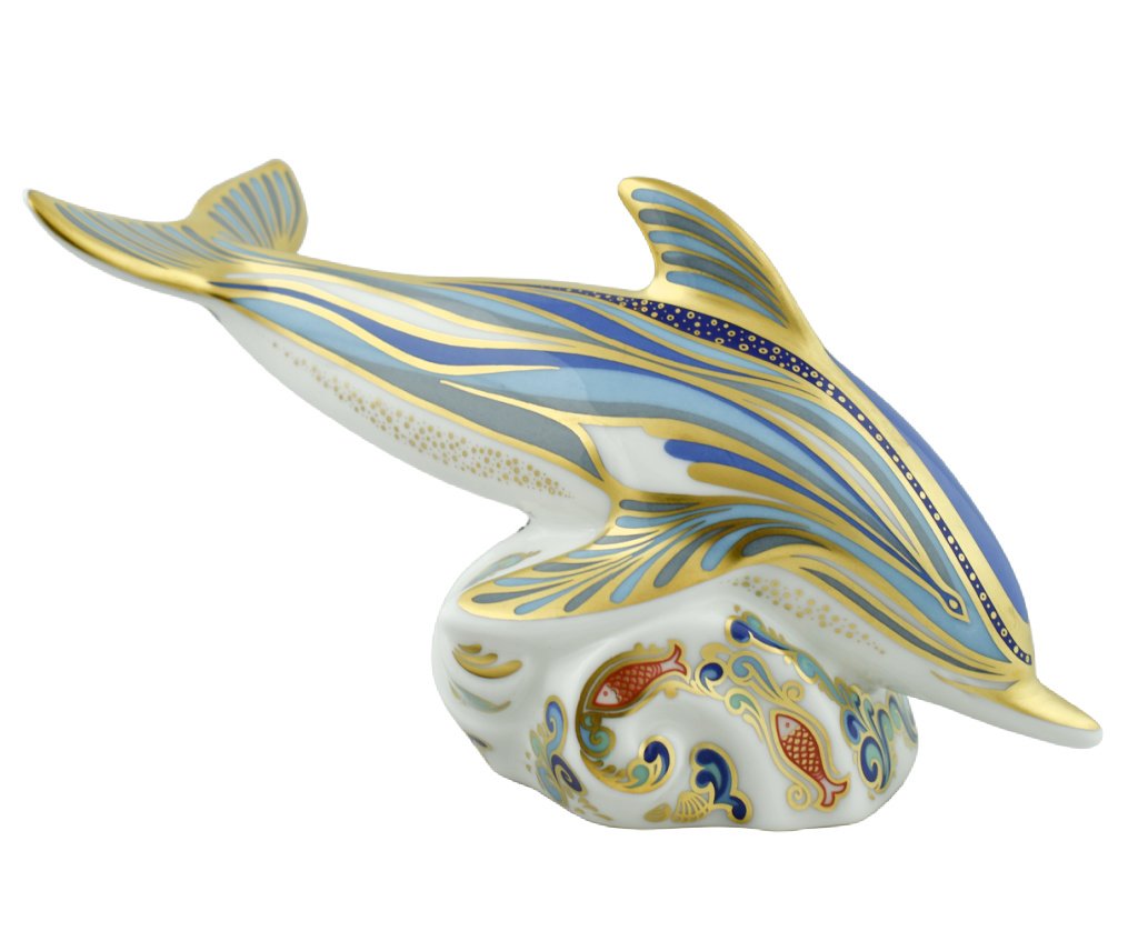 Royal Crown Derby Striped Dolphin-Paperweights-Goviers